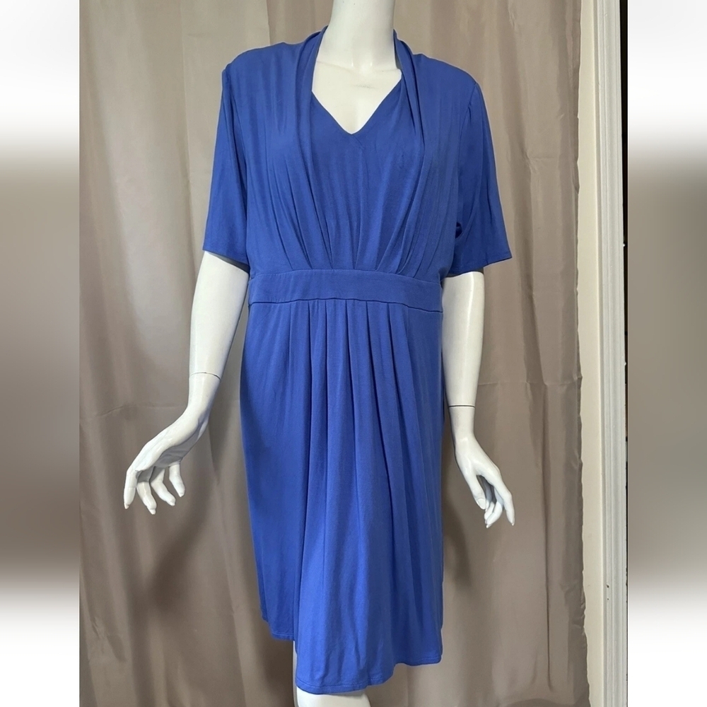 Chico’s Casual Mini Dress Short Sleeve V Neck Pockets Blue Women's Large 2